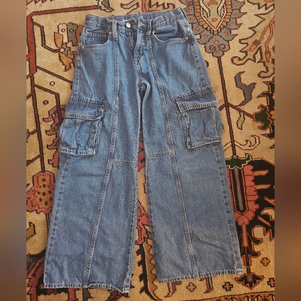 Old Navy Kids Denim Cargo Jeans | Adjustable Waist | Size: 14 Girls